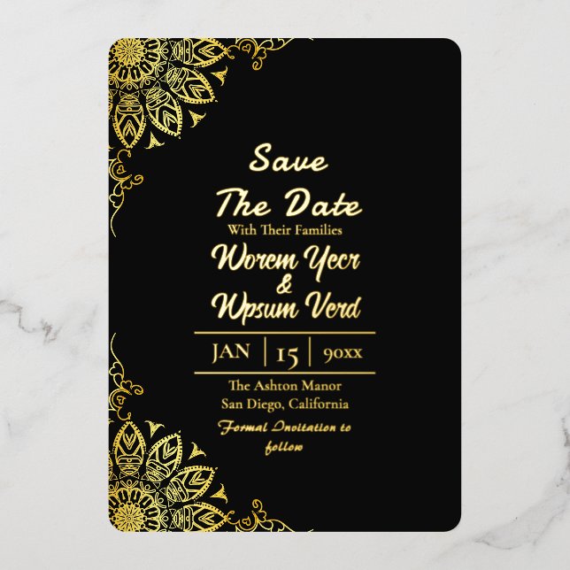 Black gold Halloween wedding Save the Date Foil Invitation (Front)
