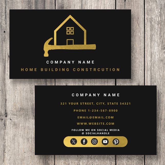 Black Gold Hammer Home Building Construction Business Card (Black Gold Hammer Home Building Construction Business Card)