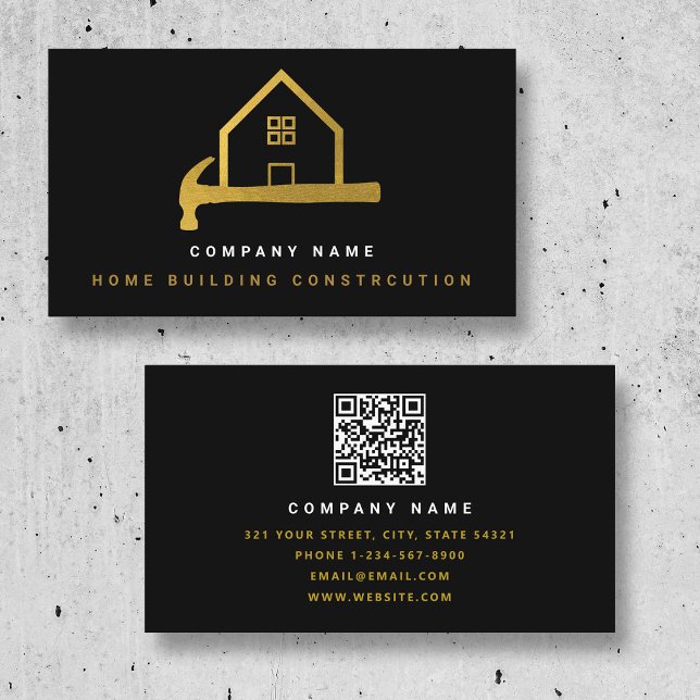 Black Gold Hammer Home Building Construction Business Card (Black Gold Hammer Home Building Construction Business Card)