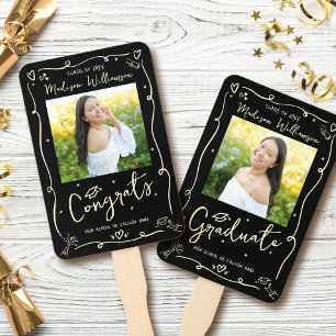 Black Gold Hand Drawn Doodle Graduation 2 Photo Fan