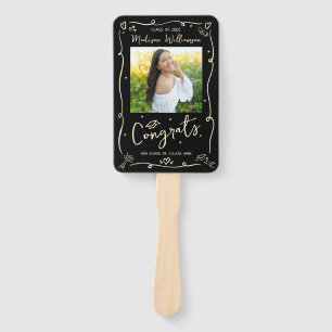 Black Gold Hand Drawn Doodle Graduation 2 Photo Hand Fan