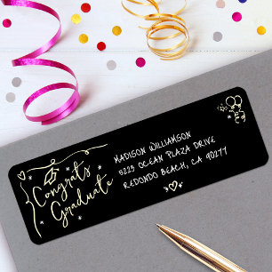Black Gold Hand Drawn Doodle Graduation Address Label