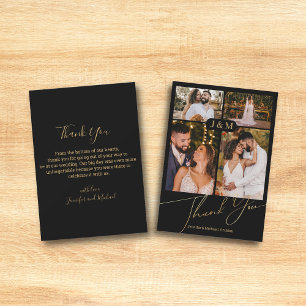 black gold handwriting 4 photos wedding thank you note card