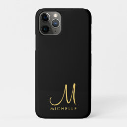 Black &amp; Gold Handwritten Monogram Name Template iPhone 11 Pro Case