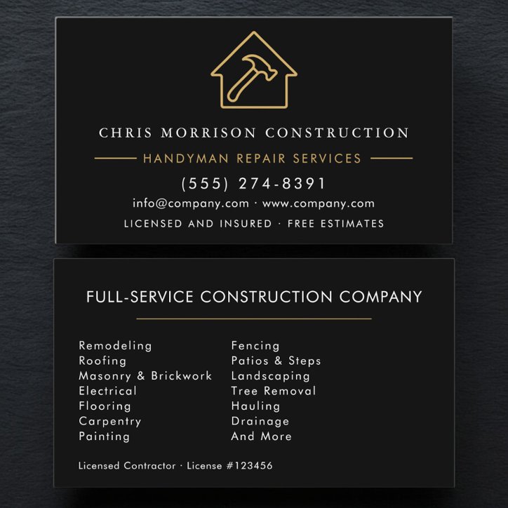 Black Gold Handyman Construction Business Card