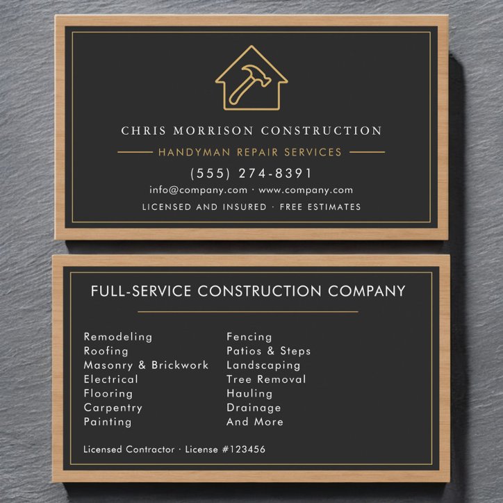 Black Gold Handyman Wood Construction Business Card