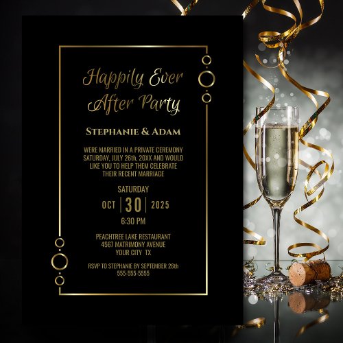 Black Gold Happily Ever After Wedding Reception Invitation