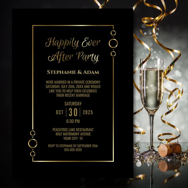 Black Gold Happily Ever After Wedding Reception Invitation (Creator Uploaded)