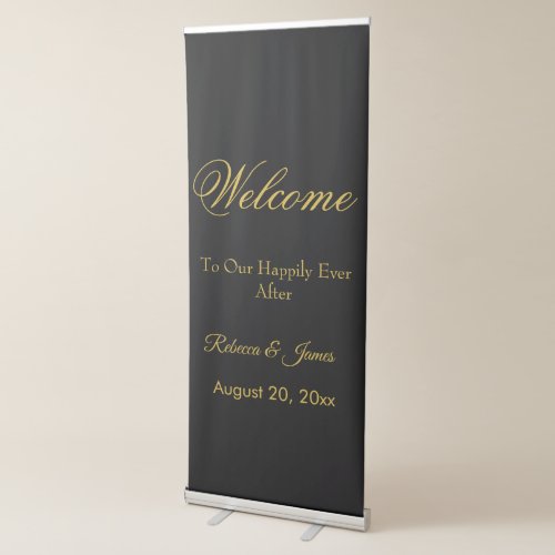 Black  Gold Happily Ever After Welcome Wedding Retractable Banner