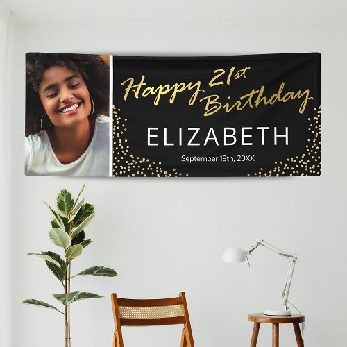 Black Gold Happy 21st Birthday Photo Banner