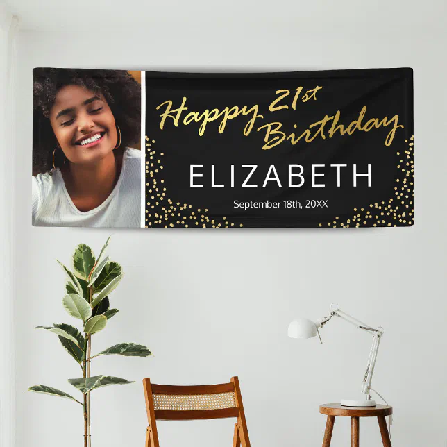 FASOTY 21st Birthday Decorations Kit - Black & Gold Banner, Swirls & Cutouts