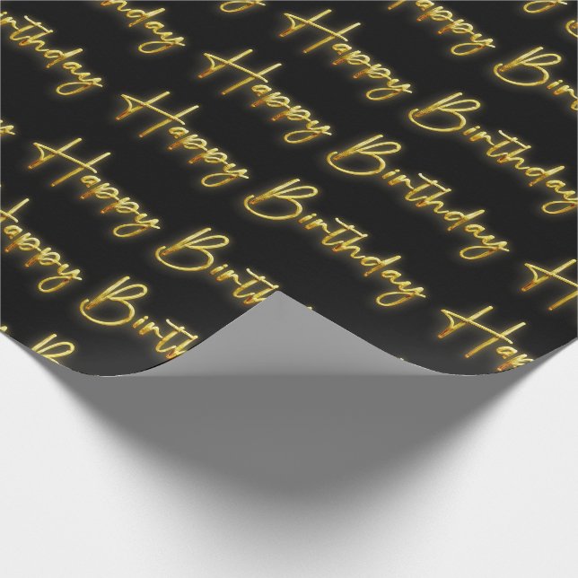 Black & Gold Happy Birthday Wrapping Paper (Corner)