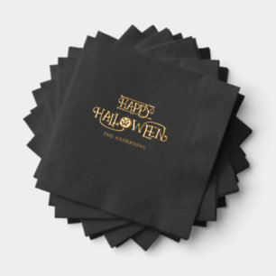 Black Gold Happy Halloween Party Foil Napkins
