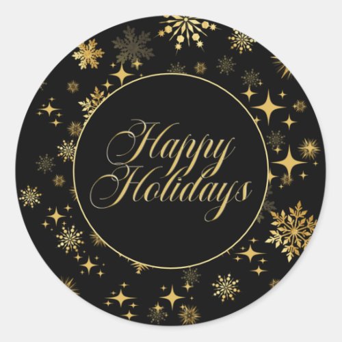 Black Gold Happy Holidays Classic Round Sticker