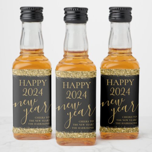 Black Gold Happy New Year 2023 Custom Gift Liquor Bottle Label