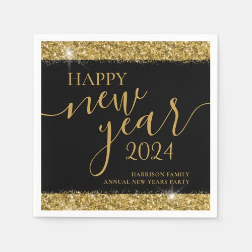 Black Gold Happy New Year 2023 Custom Napkins