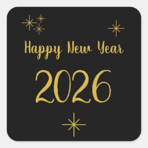 Black Gold Happy New Year 2025 Elegant Typography Square Sticker
