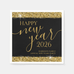 Black Gold Happy New Year 2026 Custom Napkins