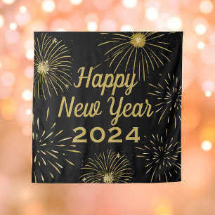 Black Gold Happy New Year Party 2027 Backdrop
