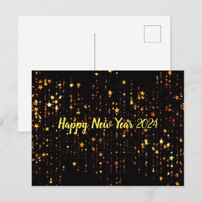 Black Gold Happy New Year Postcard (Front/Back)