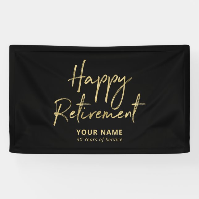 Black & Gold Happy Retirement Party Banner (Horizontal)