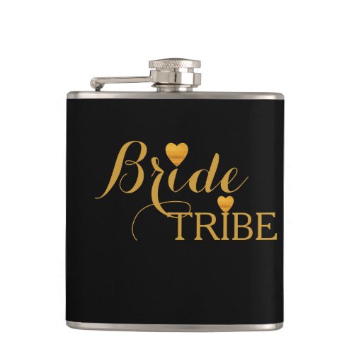 Black Gold Heart Bride Tribe Hip Flask
