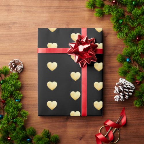 Black Gold Heart Pattern Wrapping Paper