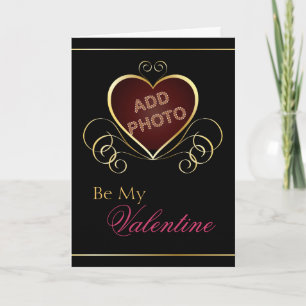 Black Gold Heart Photo Frame Valentine Card