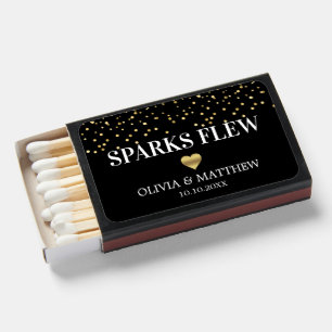 Black Gold Heart SPARKS Wedding Matchboxes