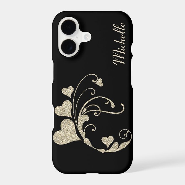 Black Gold Heart Swirl Faux Glitter Case-Mate iPhone Case (Back)