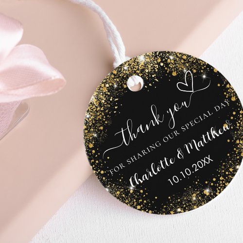 Black gold heart wedding thank you favor tags