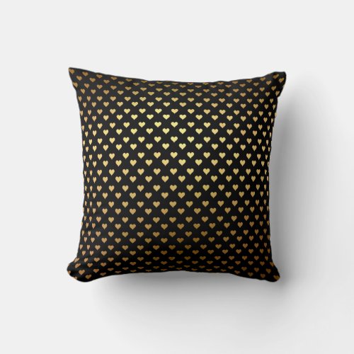 Black Gold Hearts Confetto Art Deco Throw Pillow