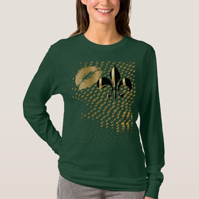 Black gold hearts/kiss Fleur de Lis T-Shirt (Front)