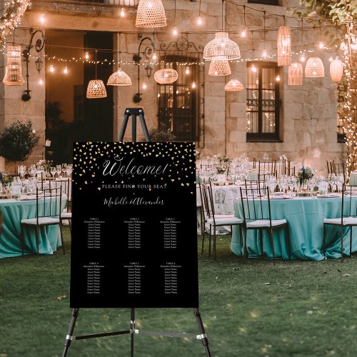 Black gold hearts modern wedding 6 seating chart foam board