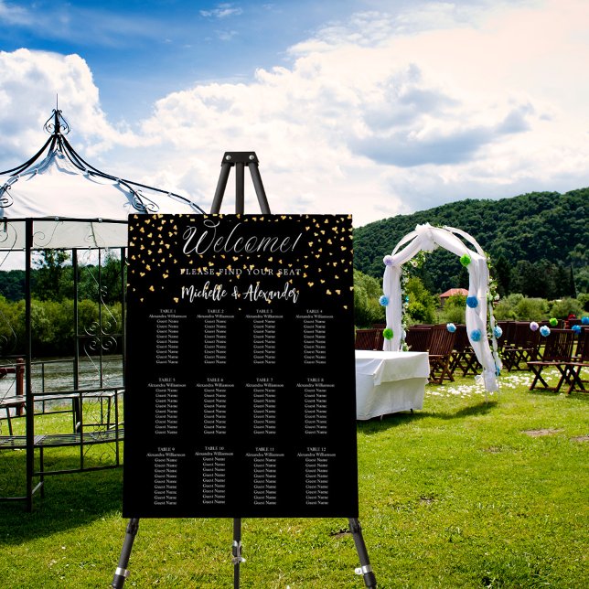Black gold hearts modern wedding seating chart foam board (Creator Uploaded)