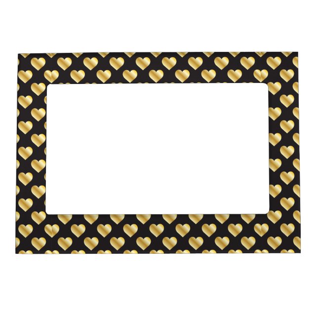 Black Gold Hearts Pattern Cute Romantic Love Desig Magnetic Frame (Front)