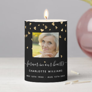 Black gold hearts photo funeral memorial pillar candle