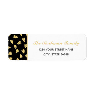 Black Gold Hearts Return Address Label