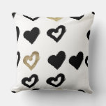 Black &amp; Gold Hearts Throw Pillow at Zazzle