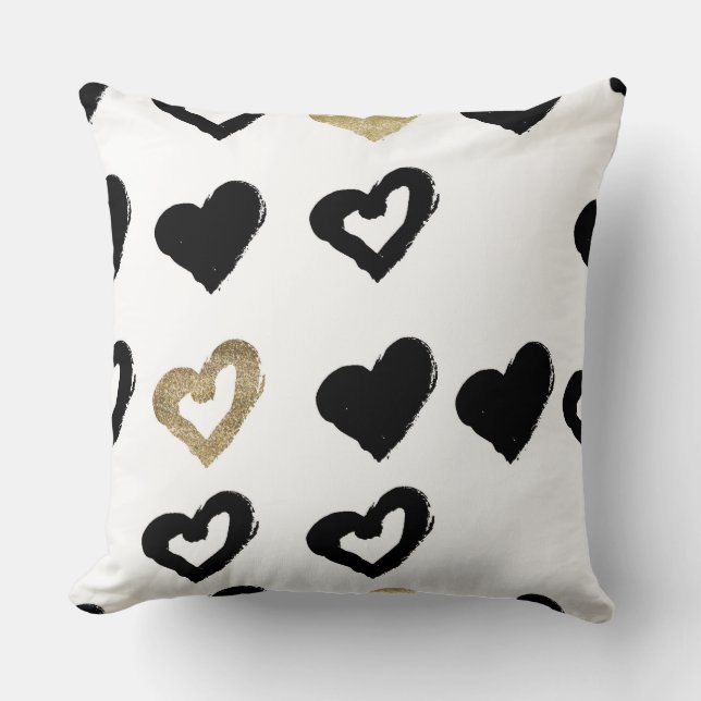 Black & Gold Hearts Throw Pillow (Front)