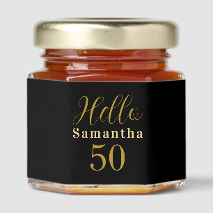 Black Gold Hello 50 Personalized 50th Birthday Honey Jar Favors