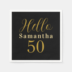 Black Gold Hello 50 Personalized 50th Birthday Napkins