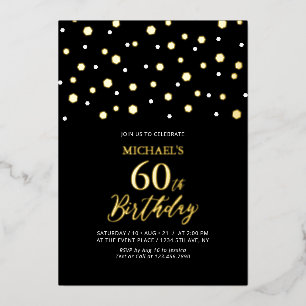 Black & Gold Hexagon Confetti 60th Birthday Party Foil Invitation
