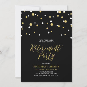 Black & Gold Hexagon Confetti Retirement Party Invitation