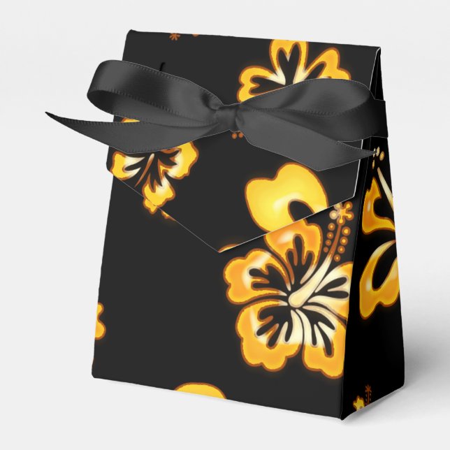 Black & Gold Hibiscus Flower Party Favor Boxes (Front Side)