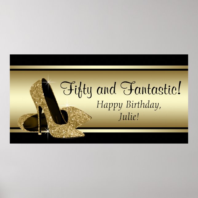 Black Gold High Heel Birthday Party Banner Poster (Front)