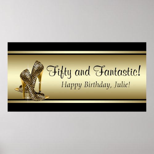 Black Gold High Heel Birthday Party Banner Poster