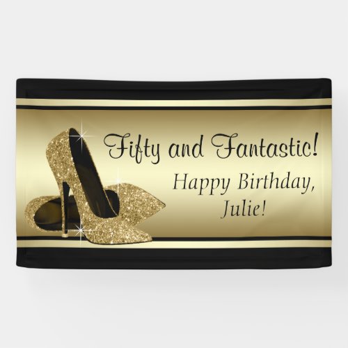 Black Gold High Heel Shoe Birthday Party Banner