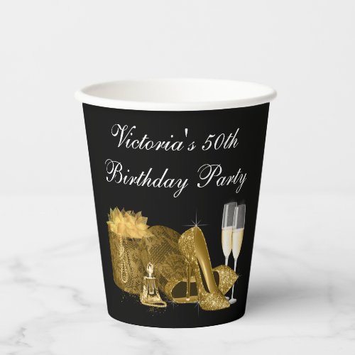 Black Gold High Heel Shoe Birthday Party Paper Cup