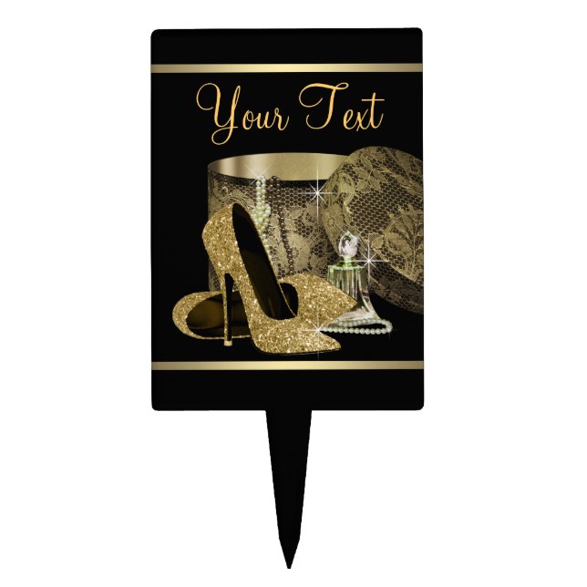 Black Gold High Heel Shoe Cake Topper (Front)